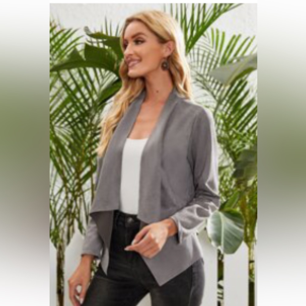 Suede Solid Waterfall Collar Jacket NWOT L